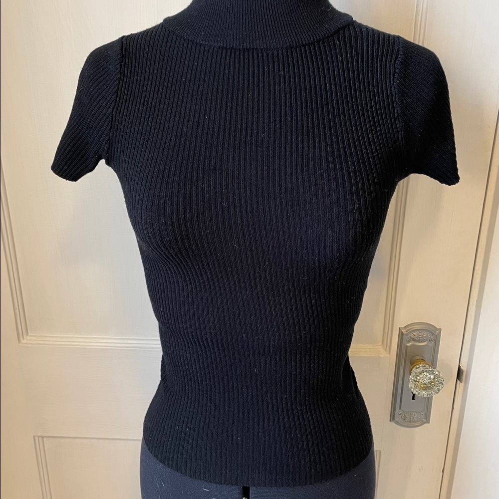 Black Mock Turtleneck Short Sleeved Sweater